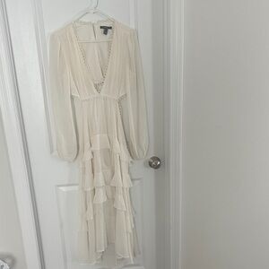 Forever 21 Cream Long Sleeve Ruffle Dress